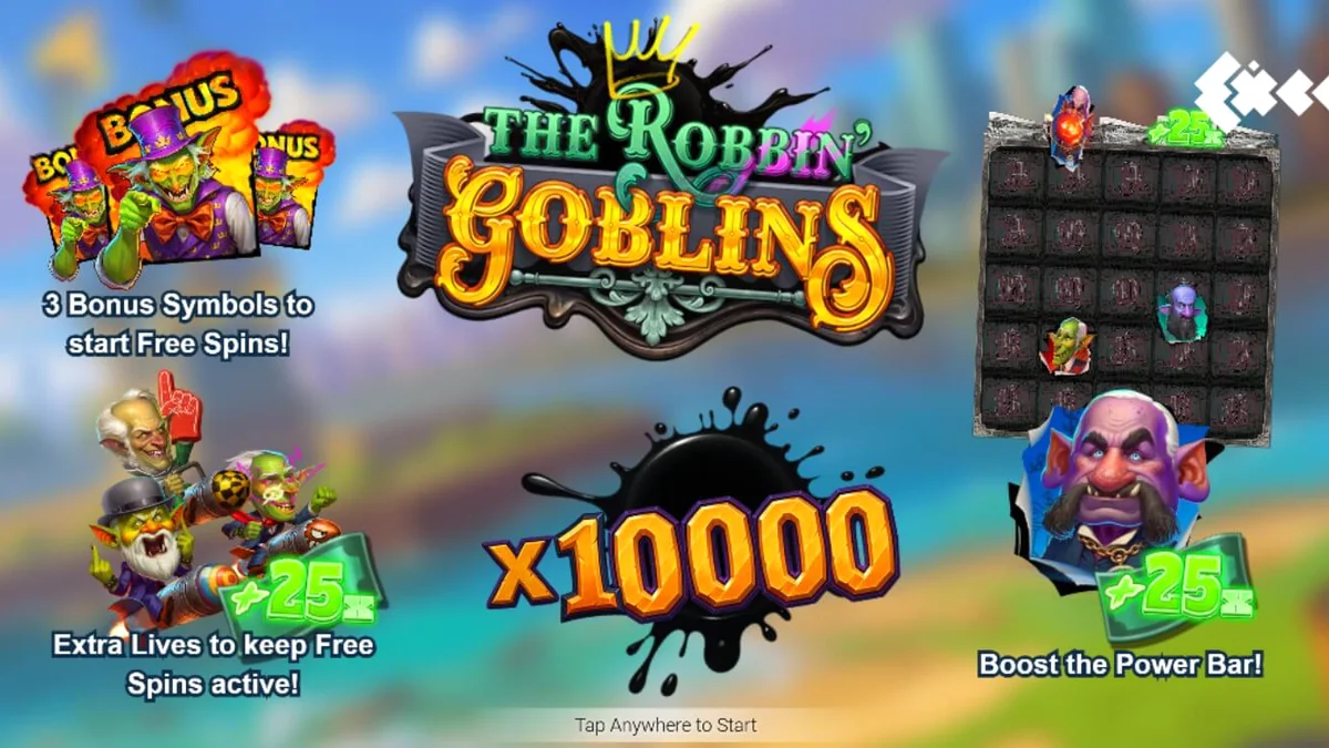 Tampilan visual slot Robbin’ Goblins dengan tema goblin dan ledakan