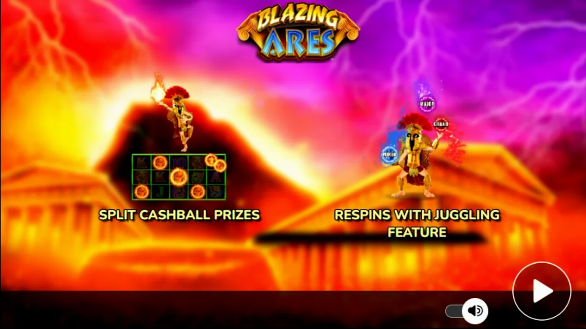 Tampilan visual slot Blazing Ares dengan tema dewa perang Yunani yang penuh api