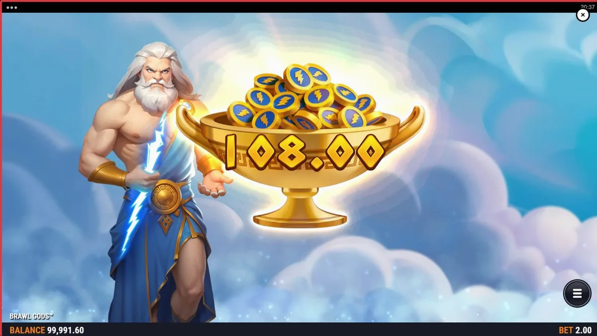 Tampilan visual slot Brawl Gods di perangkat mobile