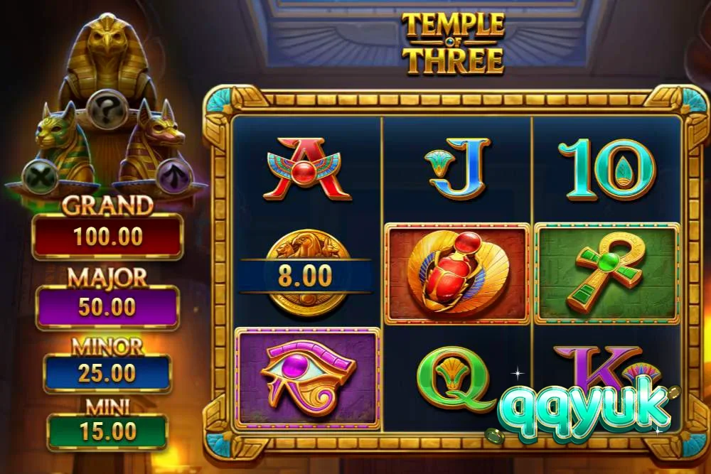 Tampilan visual slot Temple of Three dengan tema Mesir Kuno